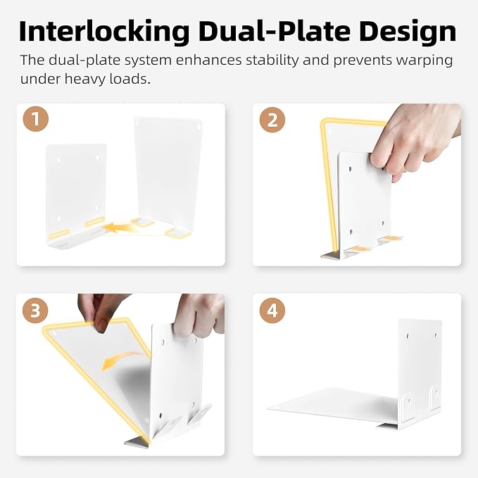 STORAGE MANIAC Floating Book Shelves for Wall Mounted Invisible Floating Bookshelves Heavy-Duty Steel Hidden Bookshelf Hanging Bookshelves for Bedroom Living Room Office, White 3-Pack Extra Large