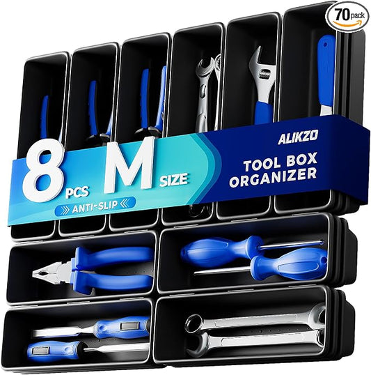 8 PCS Medium Tool Box Organizer Trays & Desk Drawer Organizer Bins for Toolbox and Workbench, Slim Tray Dividers for Hex Keys, Driver Bits, Small Hand Tools and Desk Supplies (M_8PCS_Black)