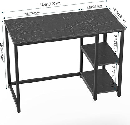 SINPAID Computer Desk 40 inches with 2-Tier Shelves Sturdy Home Office Desks with Large Storage Space Modern Gaming Desk Study Writing Laptop Table, Black Marble