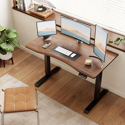 Solid Wood Electric Standing Desk 47.2"x23.6"Home Office Desk,Adjustable Workbench with 3 Stages Single Motor, Computer Workstation with T-Shaped Metal Bracket,Walnut Standing Desk for Gaming(1 Box)