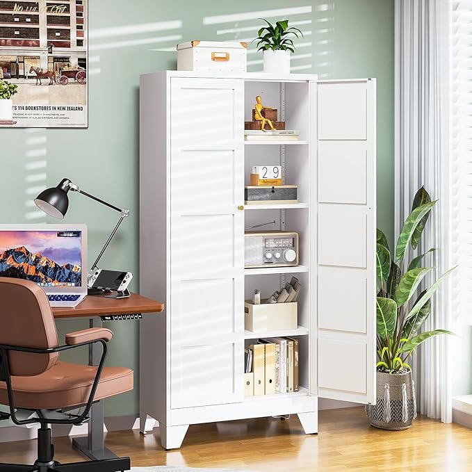 Letaya 71" H Metal Storage Cabinet with 2 Doors and 4 Shelves,Tall Kitchen Pantry Cabinets,Utility Pantry Organizers for Cupboard/Dining/Bathroom/Home Office/Garage (White, 71" H x 16" D x 32" W)