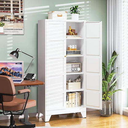 Letaya 71" H Metal Storage Cabinet with 2 Doors and 4 Shelves,Tall Kitchen Pantry Cabinets,Utility Pantry Organizers for Cupboard/Dining/Bathroom/Home Office/Garage (White, 71" H x 16" D x 32" W)