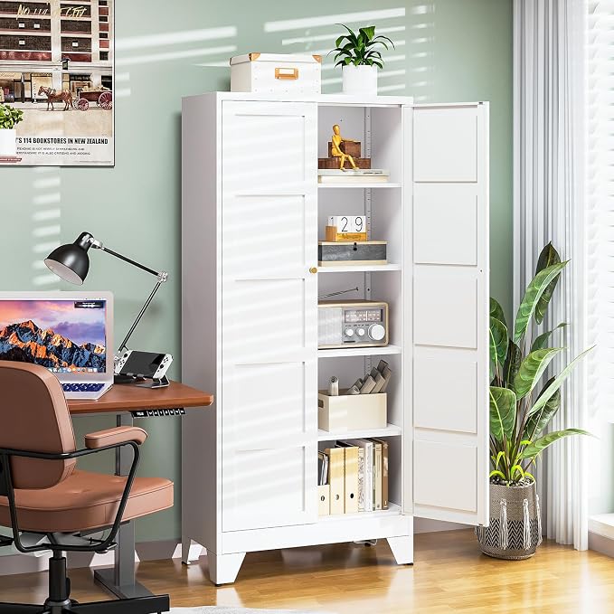 Letaya 72" H Metal Storage Cabinet with 2 Doors and 4 Shelves,Tall Kitchen Pantry Cabinets,Utility Pantry Organizers for Cupboard/Dining/Bathroom/Home Office/Garage (Black, 72" H x 18" D x 33.5" W)