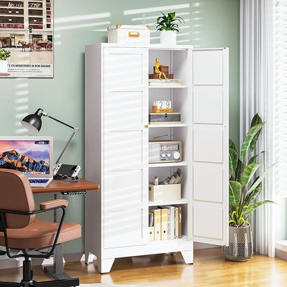 Letaya 72" H Metal Storage Cabinet with 2 Doors and 4 Shelves,Tall Kitchen Pantry Cabinets,Utility Pantry Organizers for Cupboard/Dining/Bathroom/Home Office/Garage (Black, 72" H x 18" D x 33.5" W)