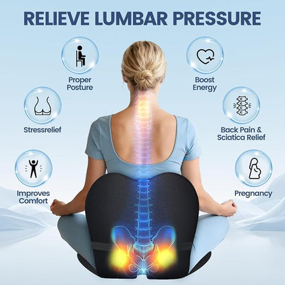 Memory Foam Seat Cushion for Office Chair and Car Seat | Sciatica & Hip & Coccyx Pain Relief Desk Chair Cushion for Long Sitting Office Workers, Car Drivers, Wheelchair, Home