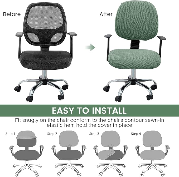 MIFXIN Computer Office Chair Cover Stretch Elastic Slipcover 2 Piece Stretchy Jacquard Computer Chair Seat Covers Furniture Protector for Home Office Rotating Chair, Only Covers NO Chair (Green)