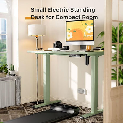 JOY worker Small Electric Standing Desk, 35" x 20" Whole Piece Height Adjustable Desk with Memory Controller, Green Sit to Stand Workstation for Home Office