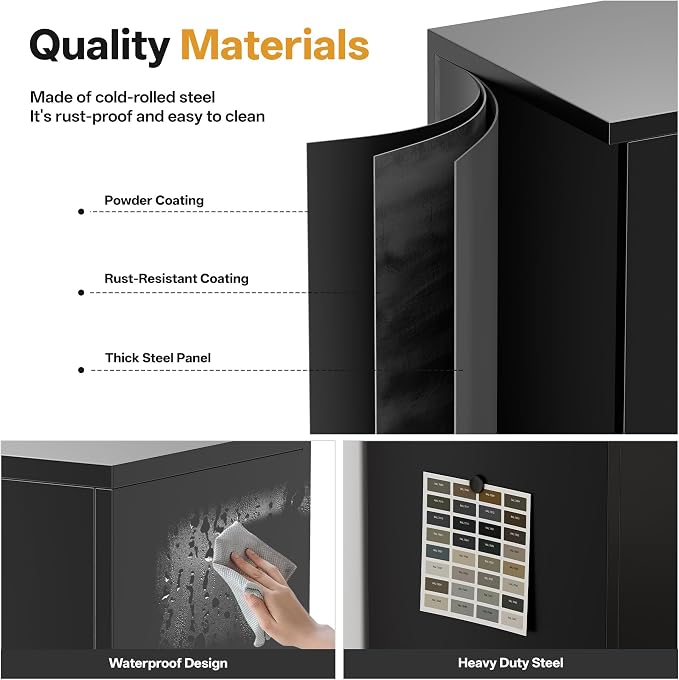 Metal Storage Cabinets, Locking Cabinet with 2 Doors and Shelves, 36" H Metal Garage Cabinet for Office, Home, Garage, Warehouse (Black)