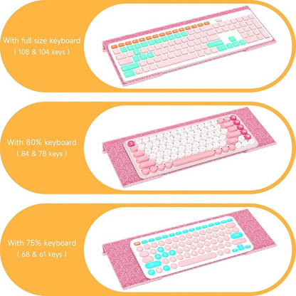 Ergonomic Computer Keyboard Stand - 17 Inch Glitter Pink Acrylic Keyboard Riser for Desk Tilted Keyboard Holder Tray with Non-Slip Strip for Home Office Easy Typing & Working