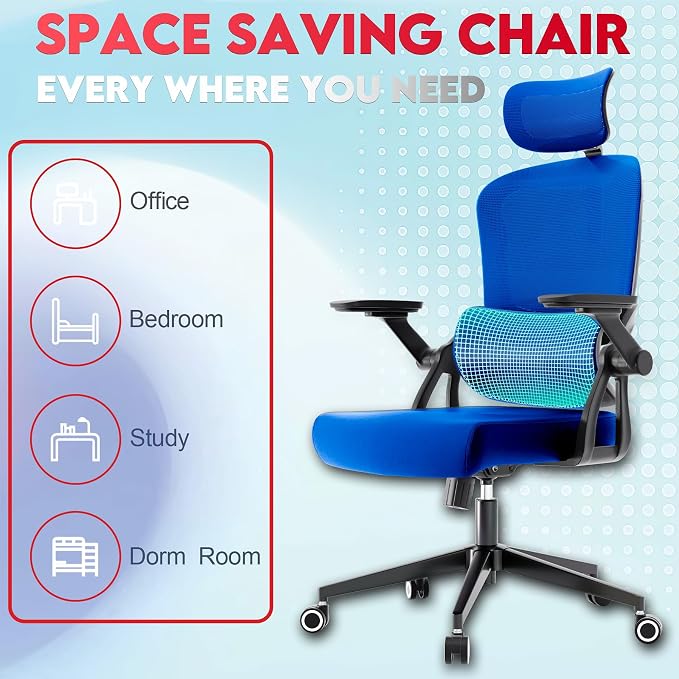 Ergonomic Office Chair - 400LB Comfy Desk Chairs with Adjustable Headrest and Lumbar Back Support, Mesh Computer Chairs with Wheels and Arms for Home Office, Study (218Blue-With Headrest)