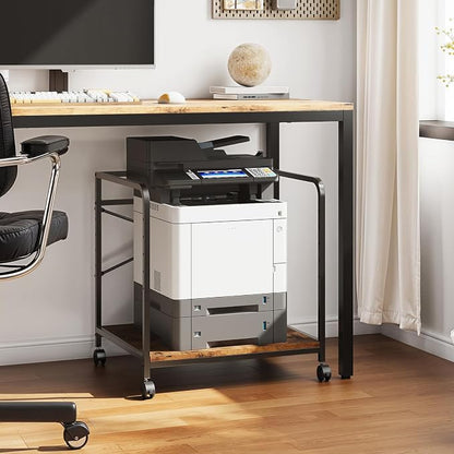 Printer Stand, 22''W X 20''D X 22.4''H Mini Fridge Stand, 3D Printer Table with Storage, Large Printer Cart with Height Adjustable Shelf, Rolling Printer Cart with Wheels for Home Office, Black