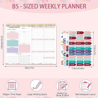 Weekly To Do List Notepad, 8.5''x11'' Weekly Desk Planners with 52 Tear Off Sheets Undated Planner Habit Tracker & Productivity Organizer for Home and Work, Floral