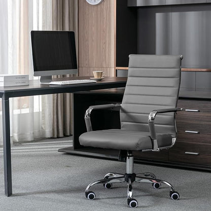 Okeysen Ergonomic Office Desk Chair, Modern PU Leather Conference Room Chairs Ribbed, High Back Executive Swivel Rolling Chair for Home, Office