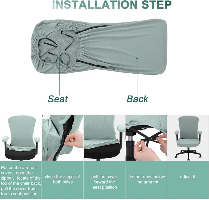 Tatuo 3 Pcs Computer Office Chair Cover Universal Rotating Chair Slipcovers Protector Removable Washable Office Armrest Covers with Zipper for High Back Seat Backrest(M,Argyle,Green)