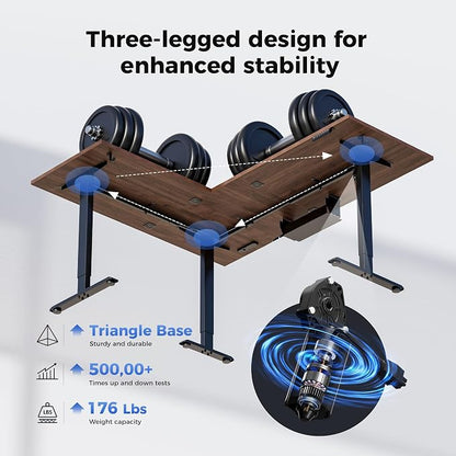 Agilestic Electric L Shaped Standing Desk 75 x 61 Inch with Power Outlet, Height Adjustable Corner Stand up Desk with Cable Management,Sit Stand Home Office Workstation with Splice Board, Dark Walnut