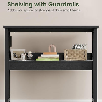 CHOEZON Folding Desk with Power Outlets, 31.5" Rolling Computer Table with Wheels, Portable Office Desk with Storage Shelf for Small Spaces Black TDN01UBB