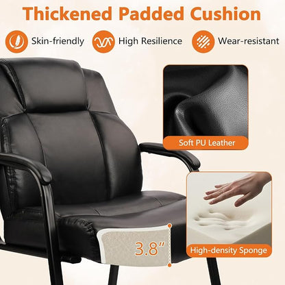 CLATINA Big Tall 500 LBS Wide Guest Chair Heavy Duty, Leather Side Reception Chairs with Padded Armrest No Wheels, Executive Office Desk Chair for Meeting Conference Waiting Room Home, Black 6 Pack