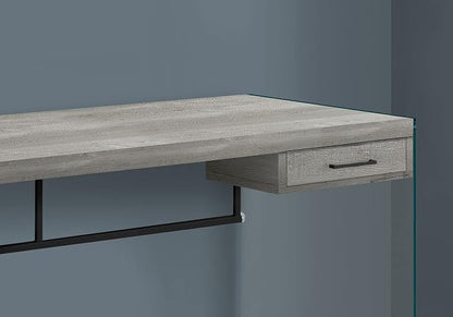 Monarch Specialties Computer Desk - Contemporary Writing Desk with Drawer - Tempered Glass Legs - 48"L (Grey Reclaimed Wood Look)