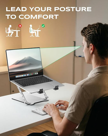 RIWUCT 2026 Ultra-Slim Portable Laptop Stand for Desk, Height Adjustable & Dual-Bar Support Laptop Riser Holder, Ventilated Computer Printer Stand, Compatible with MacBook/Dell/HP(10-15.6")