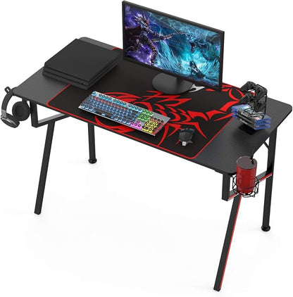 EUREKA ERGONOMIC EE Gaming Desk Office Desk Computer Desk Home Table 47 Inch Desk with Mouse Pad Headset Hook Cup Holder Controller Stand, Black