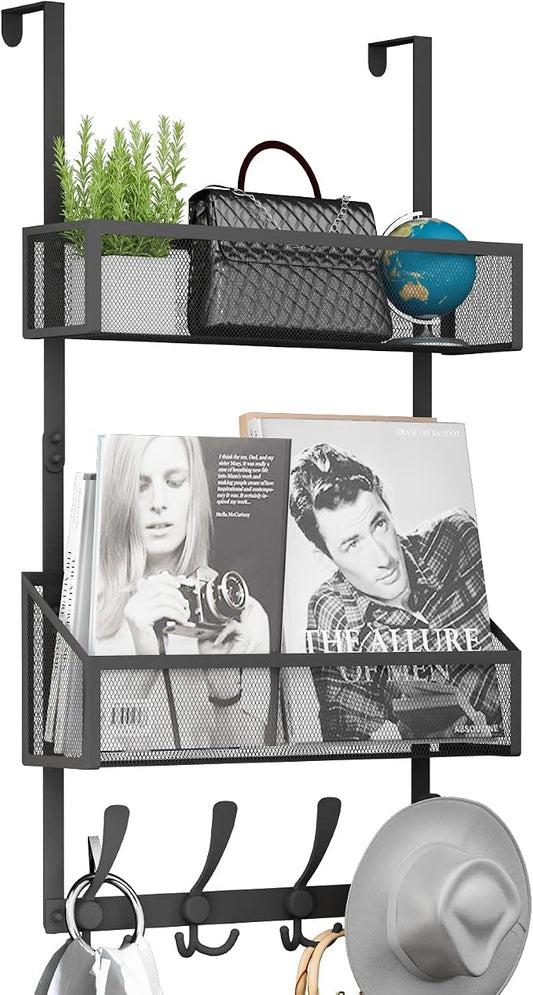 Kaiferty Over The Door Hooks Organizer, Coat Rack Over The Door Storage Hanger Towel Rack, Back of Door Storage Organizer for Bathroom,Bedroom,Kitchen,Office (Black, 3-Tier)