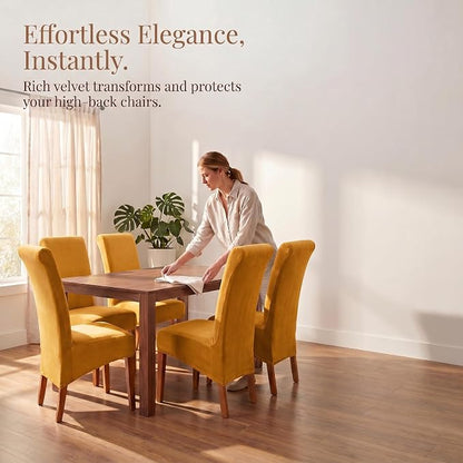 Deisy Dee Stretch XL/Oversized Extra Large Velvet Dining Room Chair Covers for Kitchen Dining，Removable Washable Chair Protectors Slipcovers (Golden Yellow, 4)
