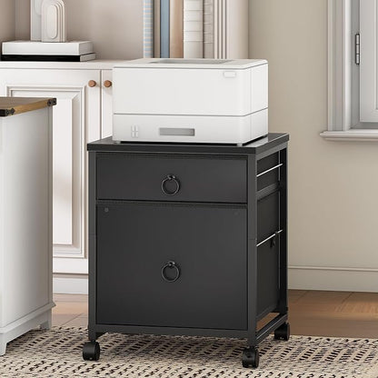 HOOBRO File Cabinet, 2-Drawer Vertical Mobile Office Cabinet, Rolling Printer Stand, for A4/Letter Size Files, Nonwovens Drawer, for Home Office, Black BB21WJ01