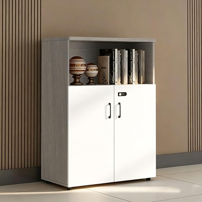 File Cabinet with Password Lock, Wood Lateral Filing Cabinet for Letter/A4 Files, 3 Drawer with Door, Printer Stand with Open Shelves for Home Office