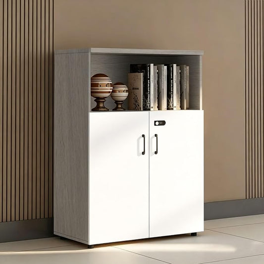 File Cabinet with Password Lock, Wood Lateral Filing Cabinet for Letter/A4 Files, 3 Drawer with Door, Printer Stand with Open Shelves for Home Office