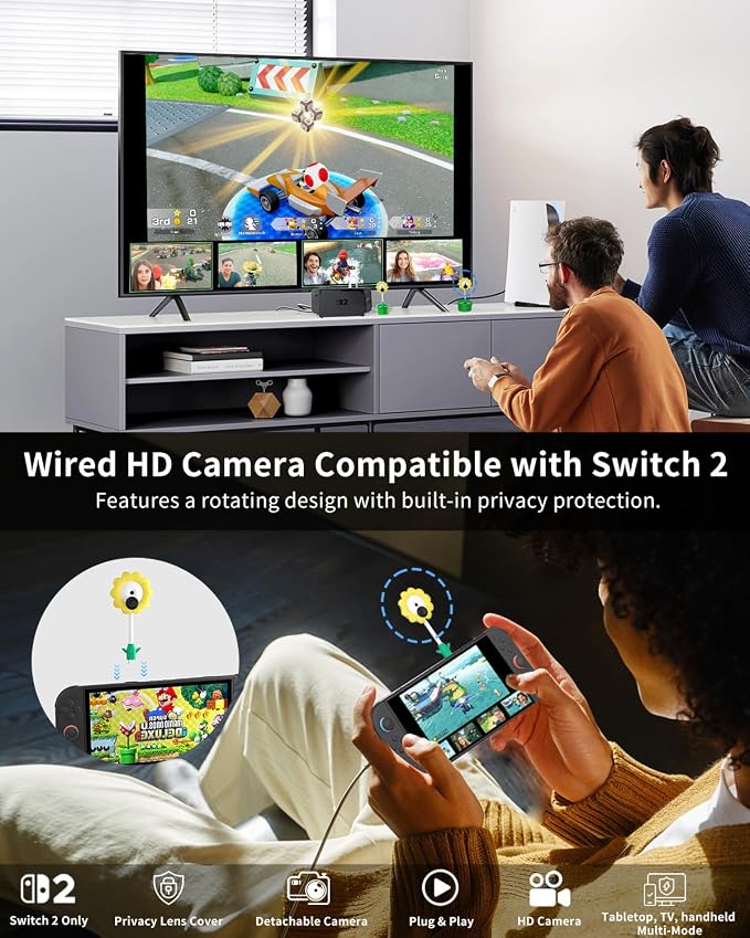 HD Camera for Switch 2, USB Video Camera for Nintendo Switch 2 | Video Game Camera for Switch 2, Privacy Sliding Lens Cover, Plug and Play, Auto Recognition, Cute Lollipop Design