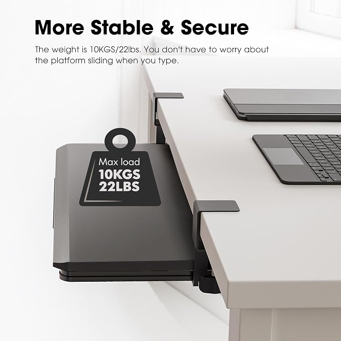 Fenge Keyboard Tray Under Desk, Pull Out Keyboard & Mouse Tray with C Clamp Mount, Sliding Keyboard Holder for Desk, 25.6 x 11.8 inch Large Slide-Out Platform Computer Drawer for Typing