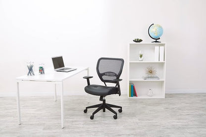 Space Seating 57 Series Professional Dark Air Grid Back Manager's Adjustable Office Chair with Built-in Lumbar Support and Padded Seat, Black Bonded Leather