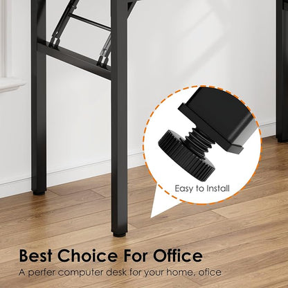 Need Office Computer Desk -35.8 L Sturdy and Heavy Duty Folding Laptop Table,Writing Table/Home Office Desk/Sewing Table, No Assembly Required, Teak & Black Frame