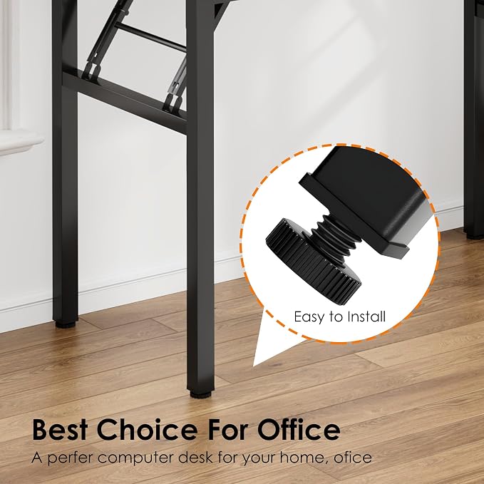 Need Office Computer Desk -35.8 L Sturdy and Heavy Duty Folding Laptop Table,Writing Table/Home Office Desk/Sewing Table, No Assembly Required, Rustic Brown & Black Frame
