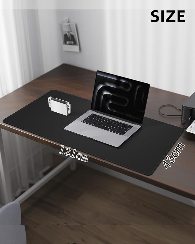 Leather Desk Pad Protector - 48" x 17" Non-Slip PU Leather Large Mouse Pad, Waterproof Desk Blotter Mat for Office and Home (Black)