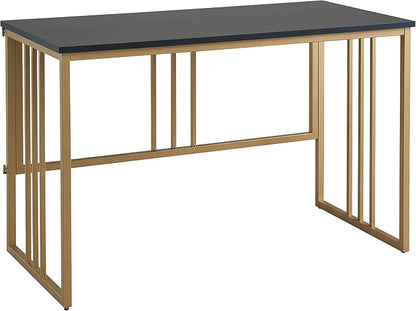 Leick Home Collapsible Slatted Mission Writing Computer Desk, Space Saving for Bedroom, Home Office, Small Spaces, Fully Assembled, Black/Gold, 70001-BLKGD