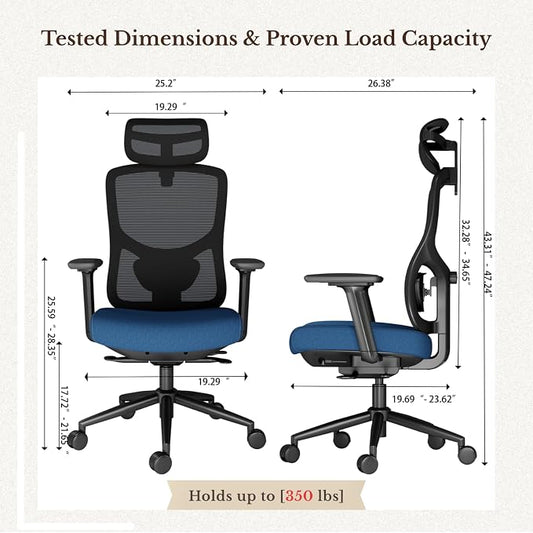 Ergonomic Office Chair with Breathable Mesh Back & Thick Cushion Seat, 4D Armrests, 3D Headrest, Adjustable Lumbar Support & Seat Depth, High Back Desk Chair with Tilt Lock (Blue)