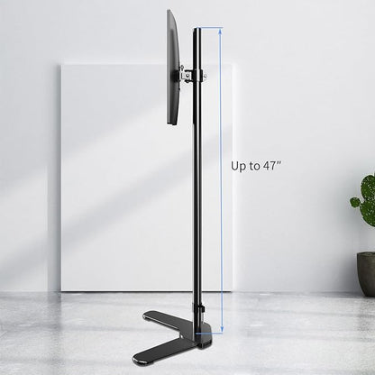 Single Tall Monitor Mount, Extra Long Computer Stand with 47 inch Pole, Floor Computer Stand, Free-Standing Monitor Desk Mount Support 13 to 27 inch Screen,22lbs