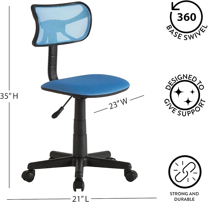 Urban Lifestyle Swivel Desk Chair, Stylish and Compact Office Chair with Mesh Back, Swivel Function, Adjustable Height, and Cushioned Seat, Cyan Blue