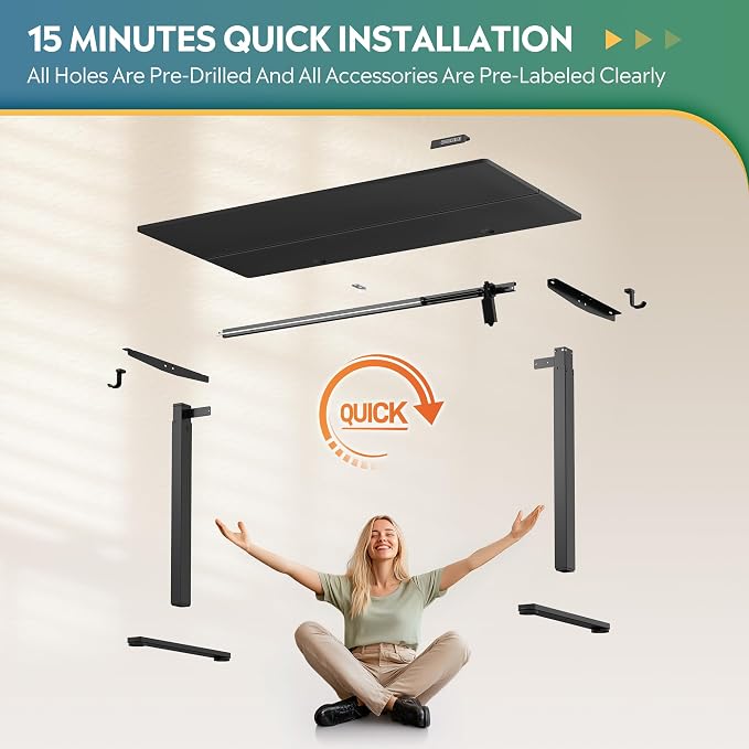 DEVAISE 55 Inch Electric Standing Desk, 3 Adjustable Computer Desk for Home Office, Ergonomic Sit to Stand Desk with LED Touchscreen，Headphone Hook, 3 Memory Preset, with Split Top, Black