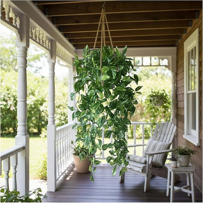 35.5" Artificial Pothos Ivy Plants Set of 2 with Pots, Fake Hanging Greenery Silk Leaves for Home Decor, Realistic Faux Plants for Shelf Tabletop Office, No Maintenance Needed (Light & Dark Green)