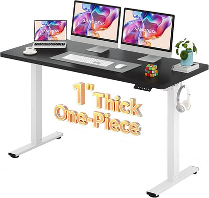 SANODESK Electric Standing Desk 60 x 24 Inches Whole-Piece Desktop Height Adjustable Stand Up Desk w/6-Button Controller Ergonomic Computer Desk for Home Office, White Frame + Black Tabletop