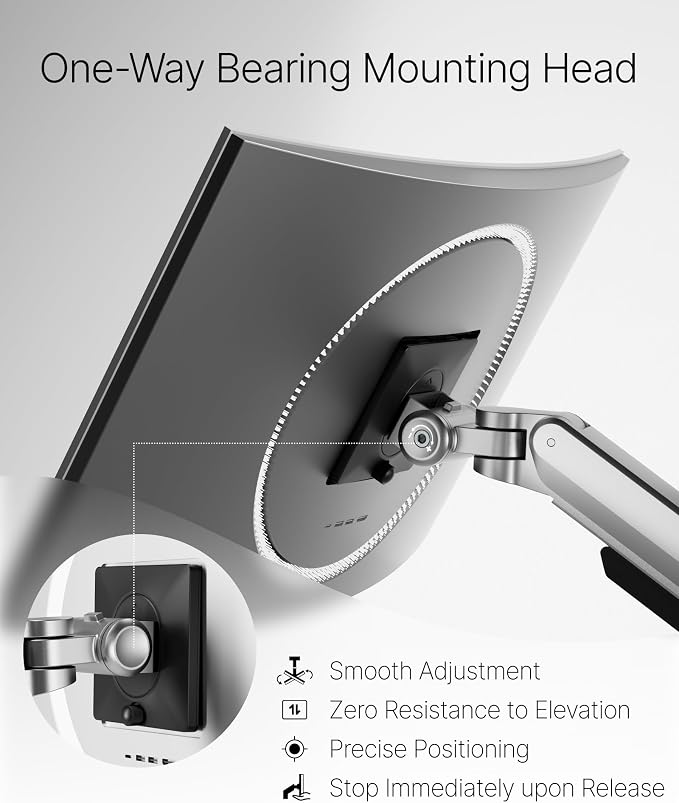monTEK Deluxe Monitor Arm for 17 to 40 Inch Curved Screens with Cable Management Aluminum Fully Adjustable Single Monitor Arm with Clamp/Grommet, Quick Release Plate,75x75/100x100 VESA