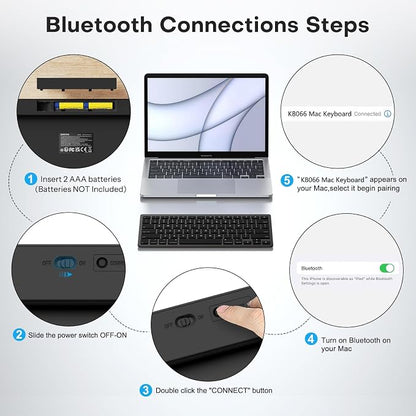 OMOTON Bluetooth Keyboard Compatible with Mac, Compact Wireless Keyboard Compatible with MacBook Pro/Air, iMac, Mac mini/Pro Laptop and PC, Dark Black