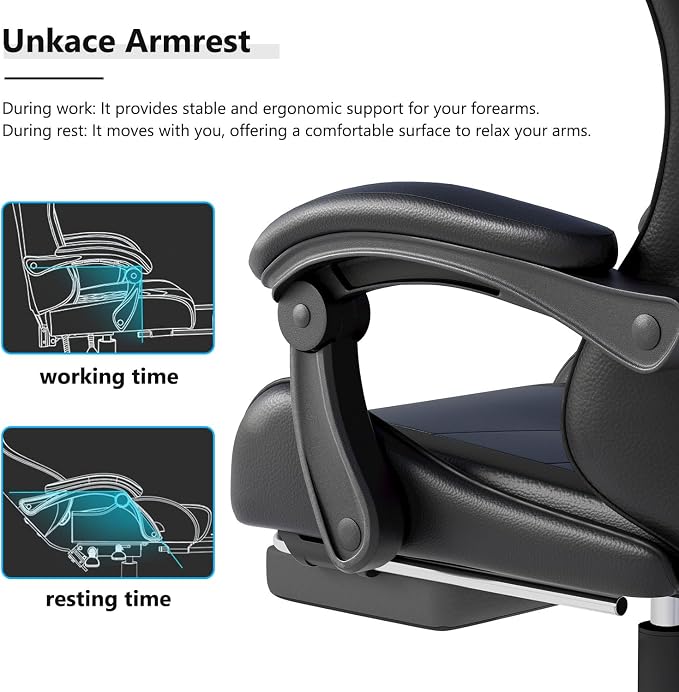 OS MOTOR Gaming Chair with Headrest and Lumbar Support, Ergonomic High Back Office Chair, Racing Style Executive Computer Desk Chair, Leather Adjustable Swivel Task Chair for Home Office (Black)