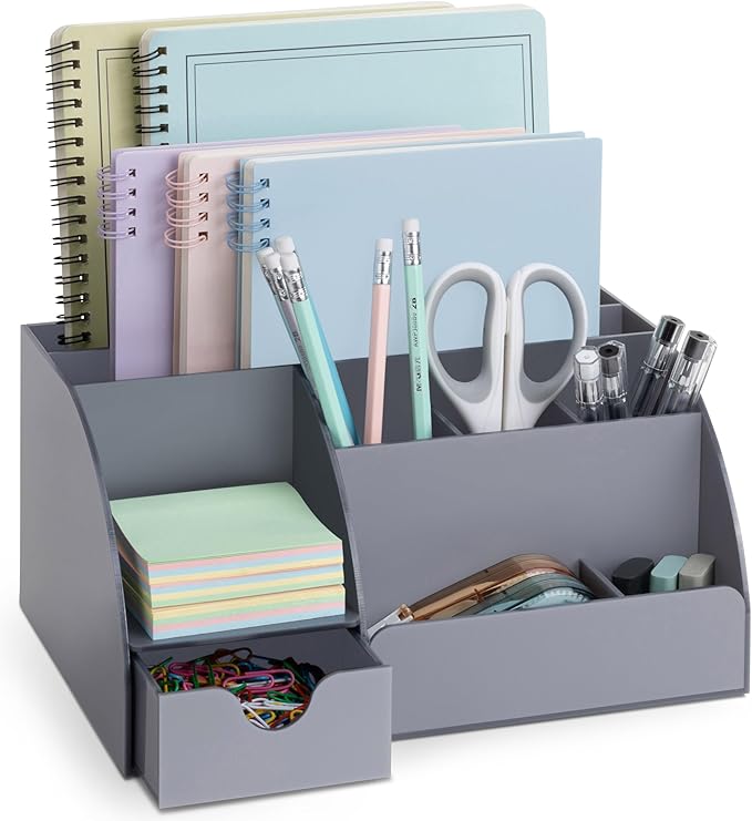 My Space Organizers Grey Desk Organizer, 9 Compartments, Office Supplies and Desk Accessories Organizer, Office Decor Desktop Organizer (Gray)