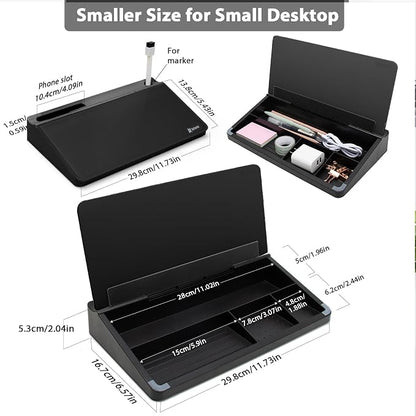 Varhomax Glass Desk Buddy Whiteboard with Storage, Small Dry Erase Desktop White Board Caddy to-do List Memo Notepad for Office, School and Home Office Supplies (Black)