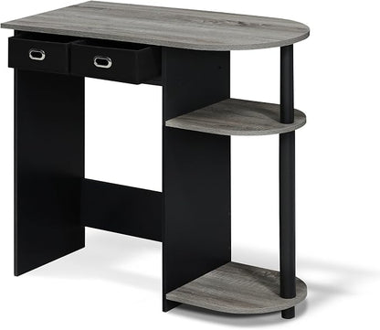Furinno Go Green 32-Inch Brown Computer Desk, Office Desk with 2 Side Shelves and Storage Bins, Rectangular Home Office Desk, Gaming Desk for Home Office, Bedroom, Study Room, Grey Oak