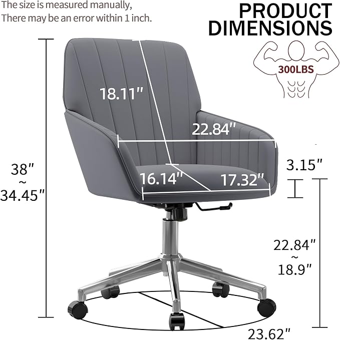 YISHENG Velvet Office Desk Chair with Silver Base, with Wheels,Modern Height Adjustable 360 Degree Swivel Upholstered Vanity Chairs with Arms for Living Room Bedroom,Gray
