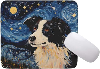 Tubbie Prints Starry Night Dog Mouse Pad for Computer Laptop Home Office Gaming Working Desk Desktop Accessories Non-Slip Rubber Mouse Pad for Dog Lovers (Border Collie)